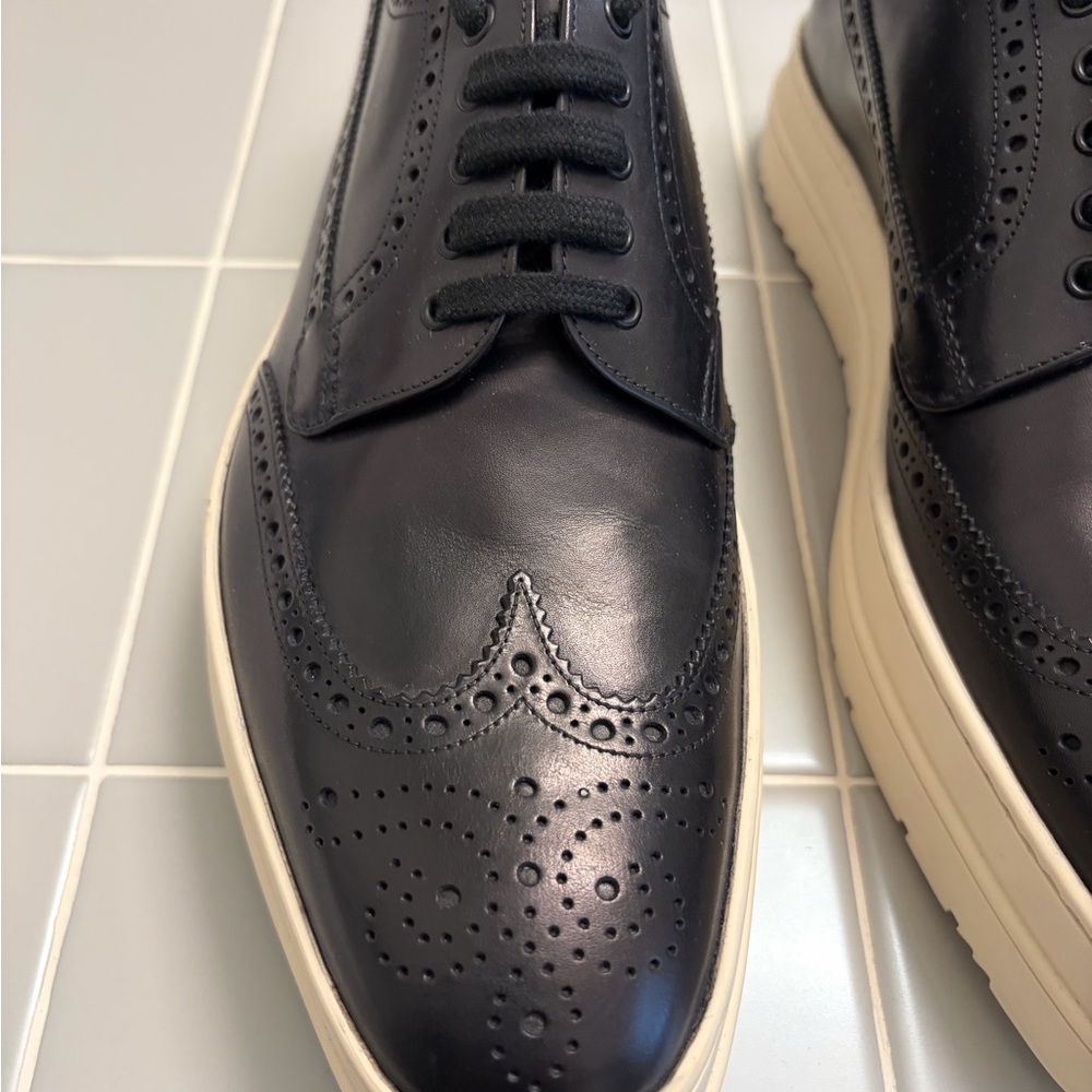 Prada Black Brogue Wing Tip Men's Oxfords - NWT - Never Worn - Picture 2 of 11